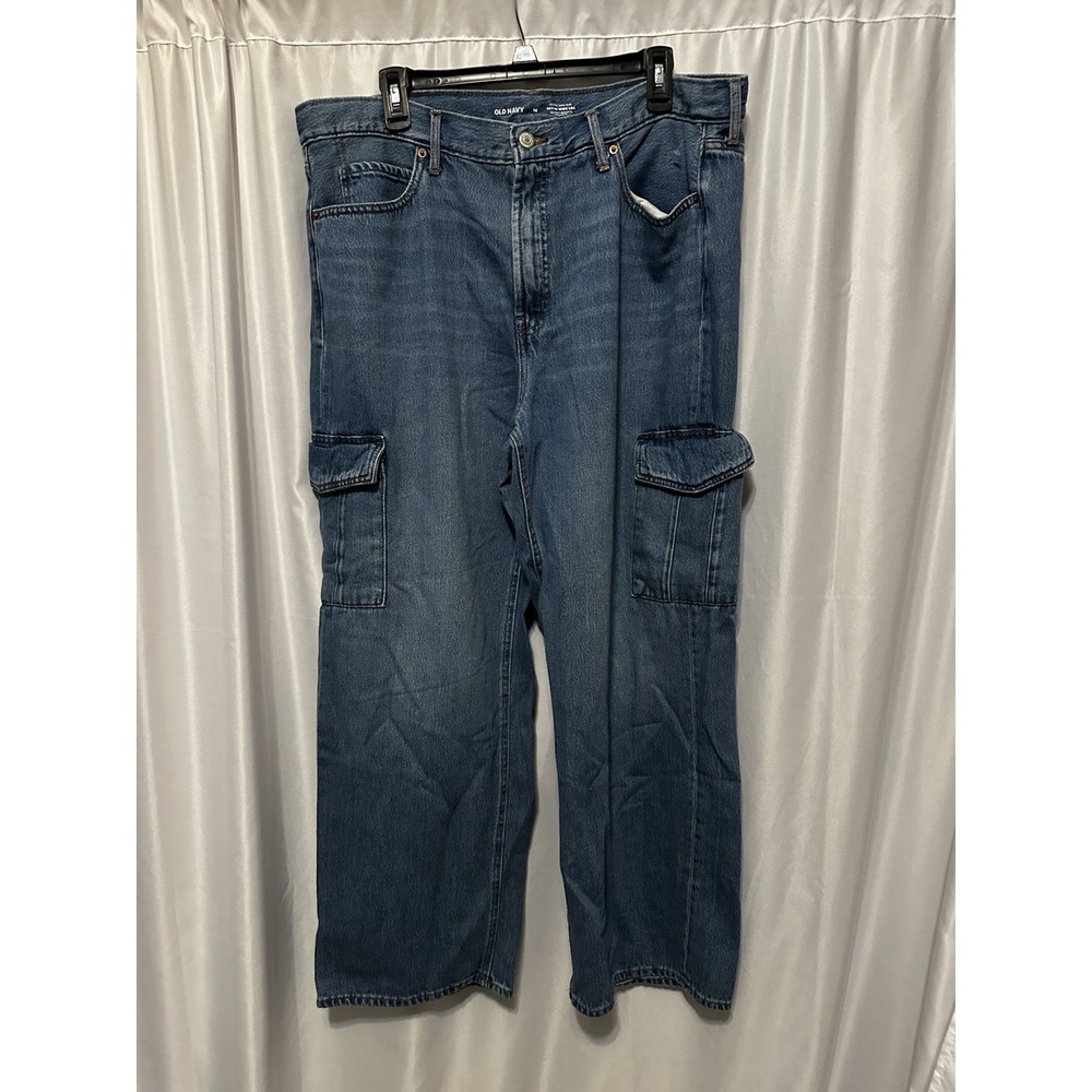Old Navy Jeans Size 16 Blue Cargo Pockets Sly-hi Wide Leg Secret Smooth Pockets